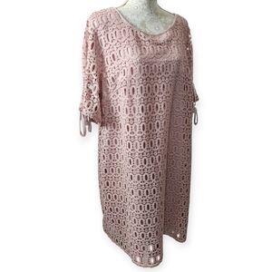 Karin Stevens Blush Pink Crochet Dress with Tie Sleeves size 20